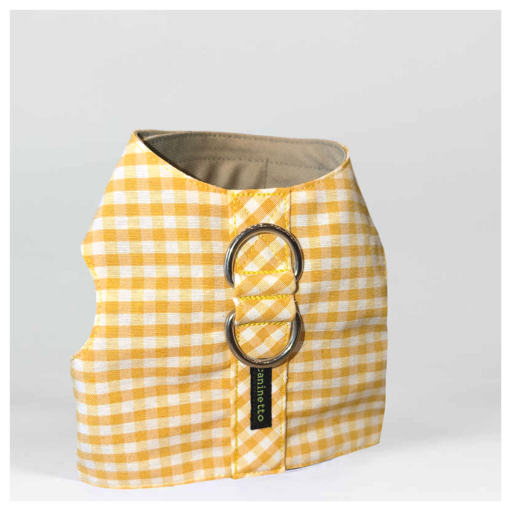 Caninetto Dog Harness Vichy Yellow - Nylon with Velcro Closures
