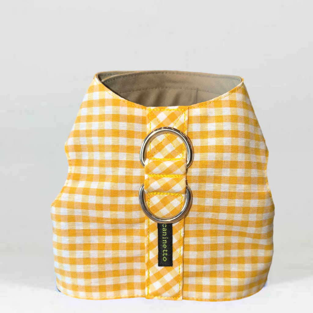 Caninetto Dog Harness Vichy Yellow - Nylon with Velcro Closures