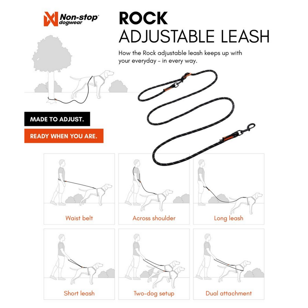 Non-stop dogwear Rock Adjustable Leash - Negro - Resistente y Versátil