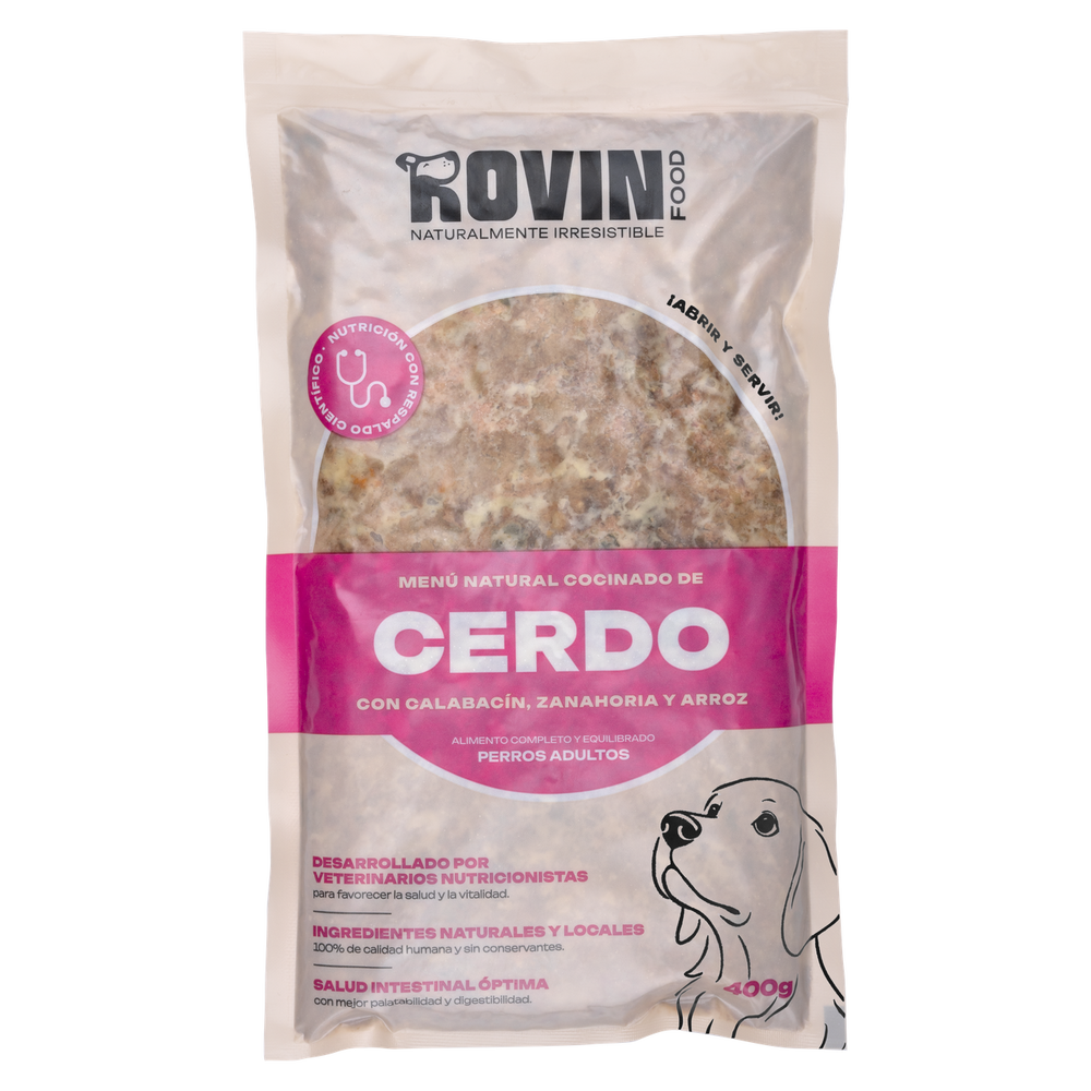 Rovinfood - Menú Cerdo - Comida Cocinada Para Perros Adultos Congelada