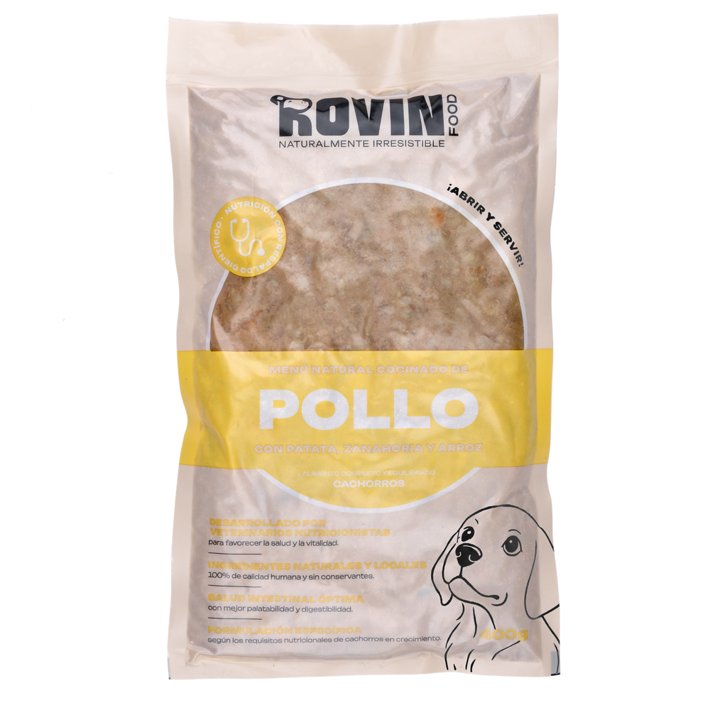 Rovinfood - Menú Pollo - Comida Cocinada Para Cachorros Congelada