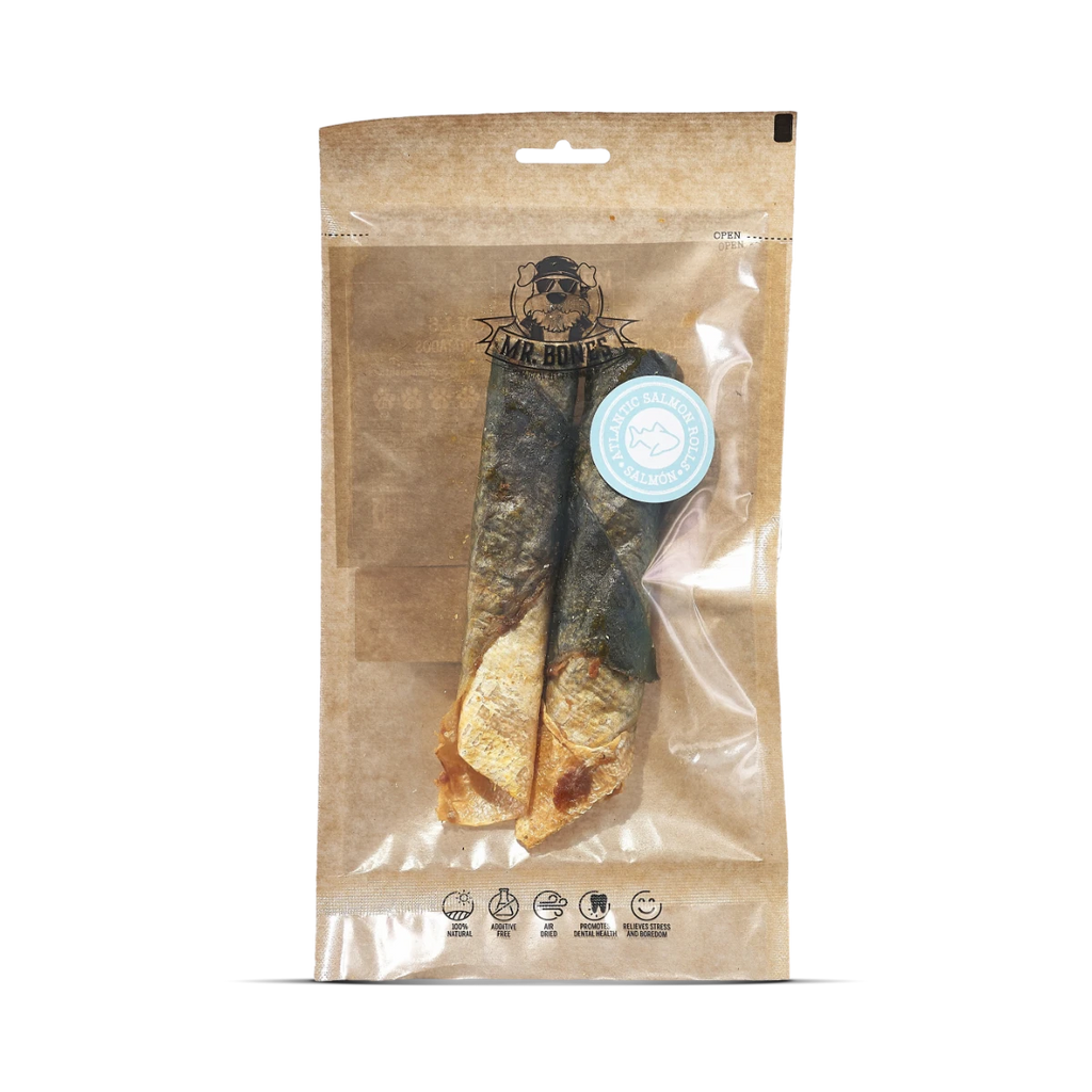 Mr.Bones Chew Naturales para Perros – Rollos de Salmón Atlántico – Salud Dental Natural